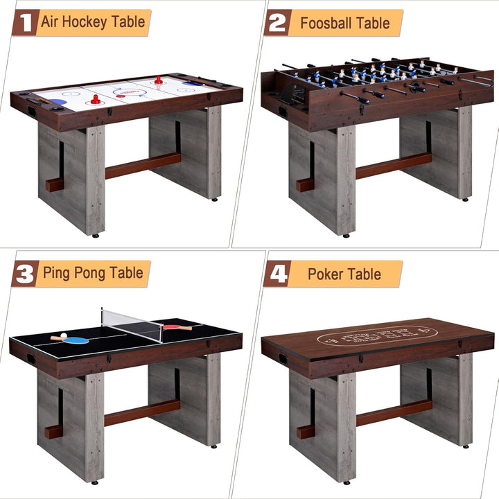 4-In-1 Combo Game Table – 55" Multi-Game Table with Foosball, Electric Air Hockey (Powerful 700Ma Motor), Ping Pong & Poker – Great for Home & Game Room Fun