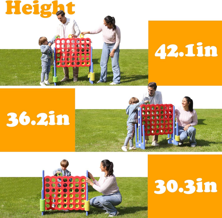 Jumbo 4 in a Row Game, 4-To-Score Giant Game Set with Adjustable Height (2.5-3.5 FT) for Kids & Adults, Indoor/Outdoor Connect Game with Quick-Release Slider, Perfect for Family and Party Games