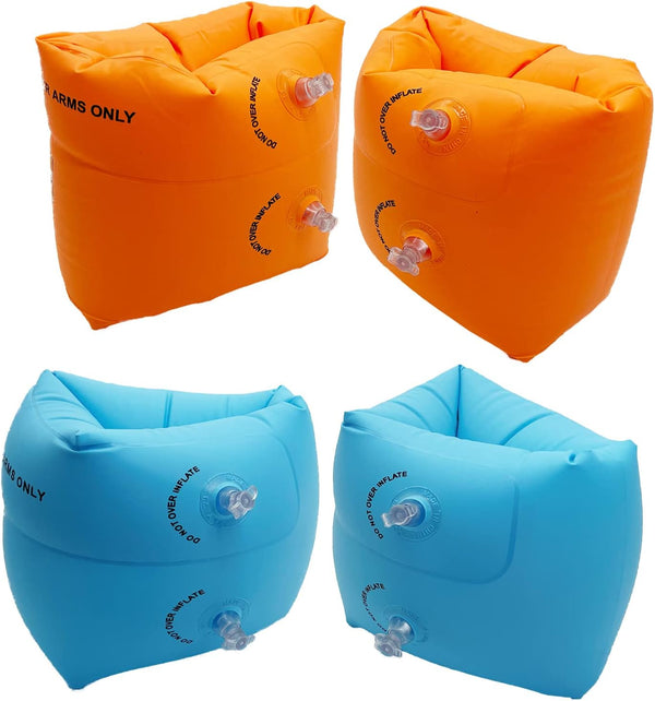 2 Pack Inflatable Arm Floaties for Toddlers, Blow up Water Wings for Kids, Swimming Arm Bands Floatation for Children and Adults 30-150Lbs(Blue and Orange)