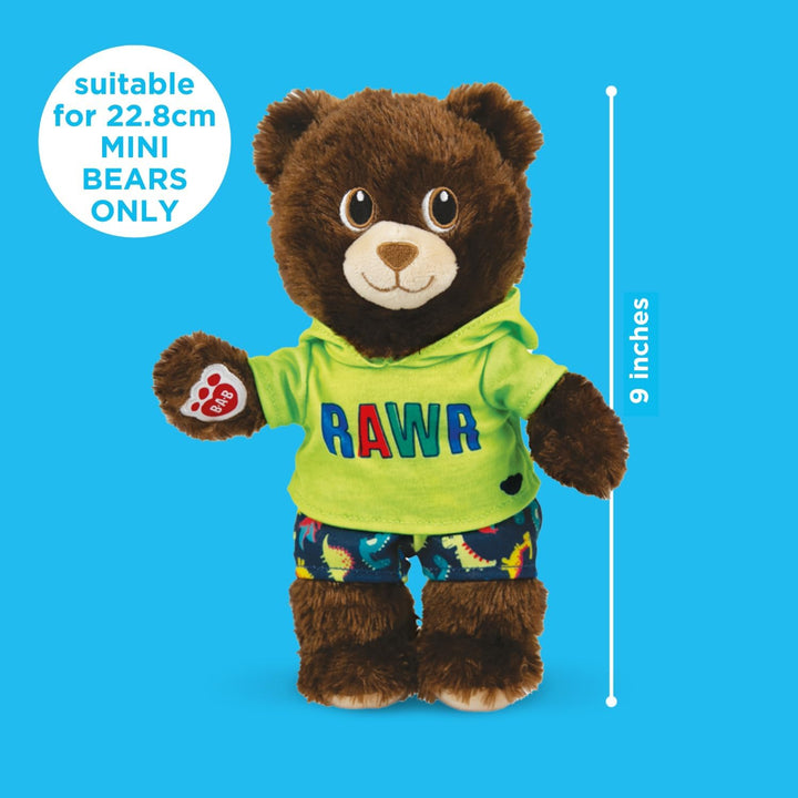 MINI Build-A-Bear Workshop Green Rawr Toy Clothes Pack. 4 Mix-And-Match Toy Outfits Includes Pajamas, Cute Hoodies, Summer Styles | for Kids Aged 3+. Suitable for 9” MINI Bears ONLY