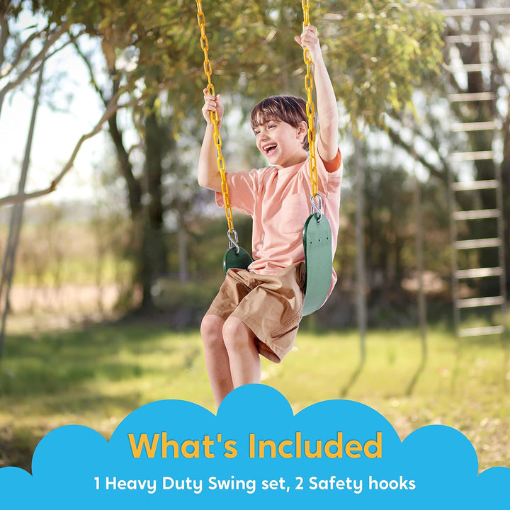 Heavy Duty Swing Seat Green Color with 66” Chain, Swing Set Accessories Replacement with Snap Hooks for Kids Outdoor Play Playground