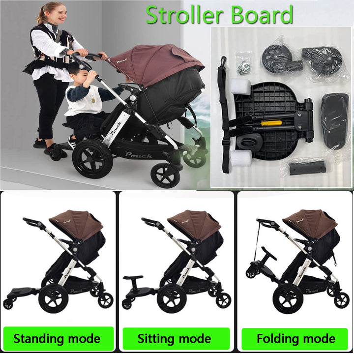 Universal Stroller Board with Detachable Seat, 2 in 1 Buggy Board Suitable for Most Brands of Strollers, Holds Children up to 55 Lbs