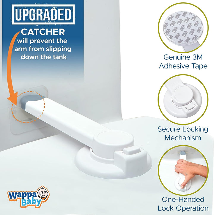 Baby Toilet Lock by  - 9"L X 4"W - Ideal Baby Proof Toilet Lid Lock - No Tools Needed Easy Installation with 3M Adhesive - Top Safety Toilet Seat Lock - Fits Most Toilets - White (1 Pack)