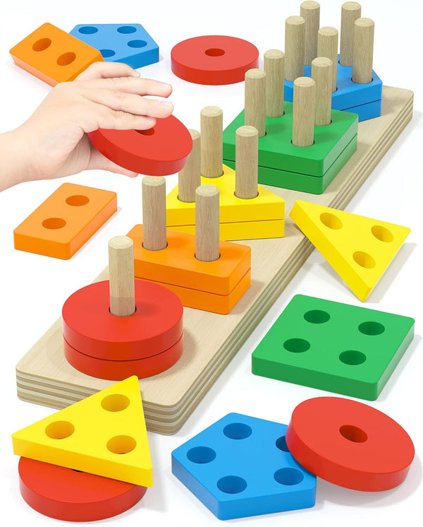 Montessori Toys for 1 2 3 Years Old Boys Girls Birthday Gifts, Wooden Sensory Toys for Ages 2-4 Kids Baby, Toddler Learning Toy Activities Puzzles Ages 1-3