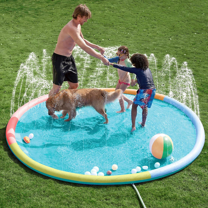 72" Non-Slip Splash Pad Sprinkler - Outdoor Water Toys Play Mat for Toddlers Kids Dogs, outside Thickened Sprinkler Pool Party Durable Backyard Fountain for Girls Boys Pets (72In, Blue)