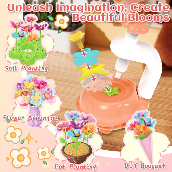 Fabric Flower Bouquets Toys for Girls Ages 3 4 5 6 7 8 9, Creative Flower Making Craft Kit for 4-8 Year Old Kids, Ideal Festive Xmas Gifts for Preschool Girls, Educational Handmade DIY Activity Set