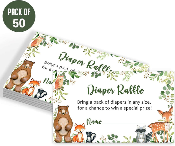 50 Woodland Baby Shower Invitations, Forest Woodland Greenery Invitations Macthing Envelpoes, Diaper Raffle Tickets, Book Request Cards, Forest Creatures Invitations