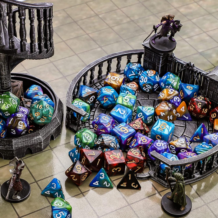 Polyhedral Dice Set (35 Pieces) with Black Pouches, 5 Complete Double-Colors Dice Sets of D4 D6 D8 D10 D% D12 D20 Compatible with Dungeons and Dragons DND RPG MTG Table Games