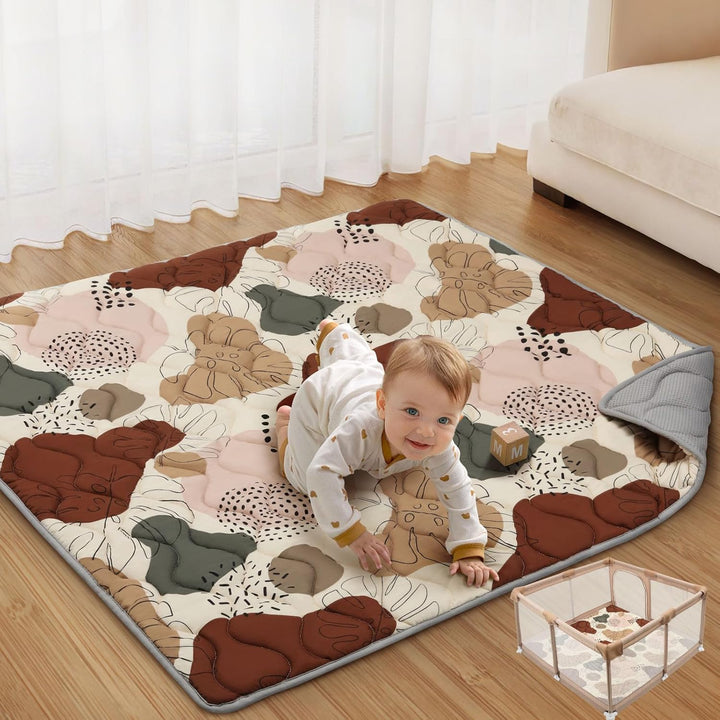Baby Play Mats for Floor, 50X50 Playpen Mat, Thicken Cushioning Padding Foam Playmate for Baby and Toddlers Infants, Non-Slip & Machine Washable, Earth Tones Design