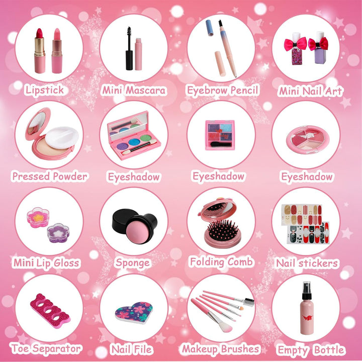 Kids Washable Makeup Girl Toys - Real Make up Set, Little Girls Makeup Kit for Toddler Kid Children Princess, Christmas Birthday Gift Toys for Girl 4 5 6 7 8 9 10 Year Old