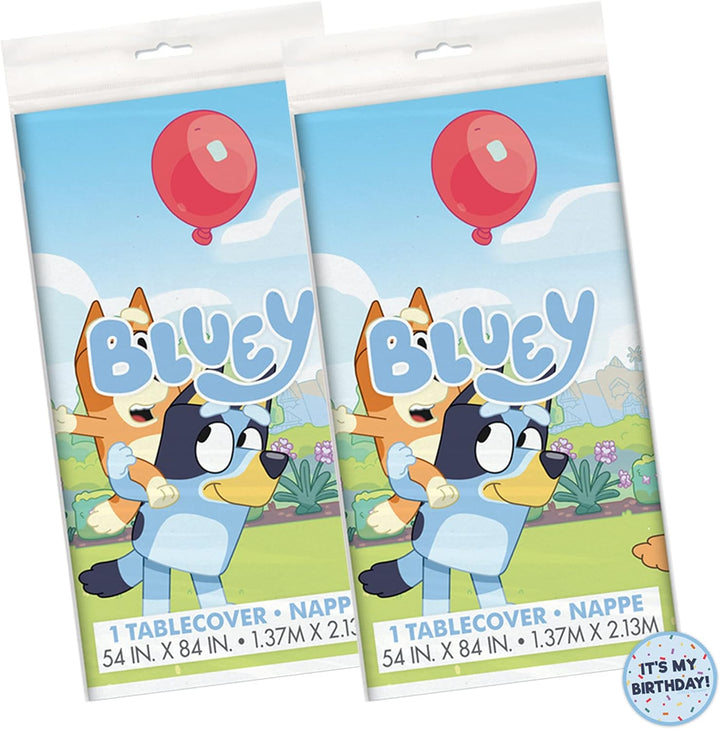 Bluey Birthday Party Supplies - Rectangular Plastic Table Covers (Pack of 2) and Sticker
