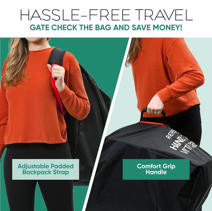 Large Stroller Bag for Airplane Travel, Black & Red, 47" H X 24" W X 15" D, Fits Most Large, Single, Double, Jogging Strollers – Premium Waterproof Cover, Adjustable Shoulder Straps