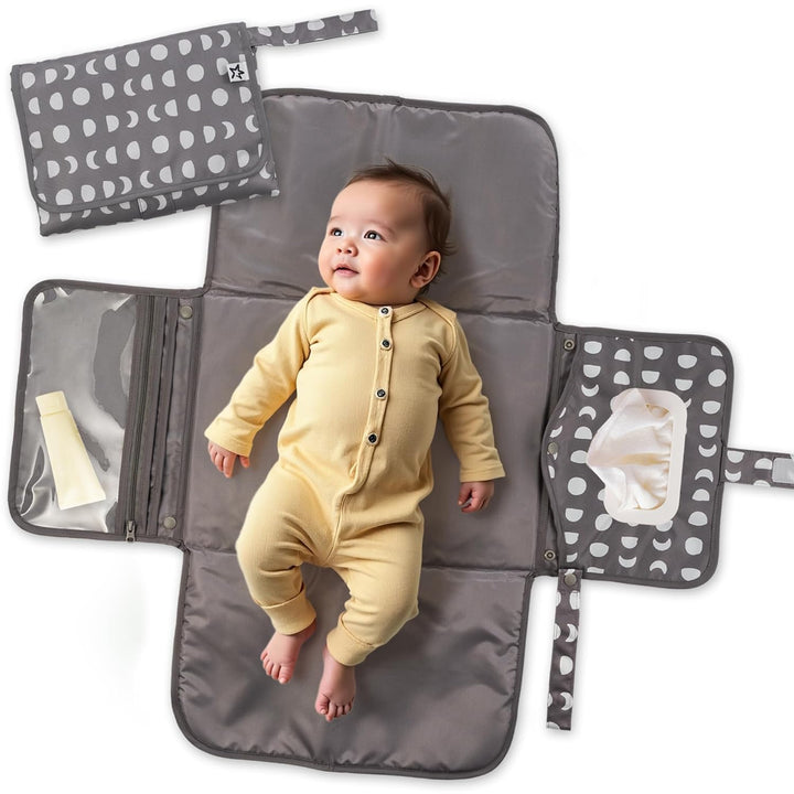 Portable Diaper Changing Pad-Foldable Waterproof Changing Mat&Portable Changing Pad for Travel,Baby Changing Station with Smart Wipes Pocket&Storage (Sage Checkers)