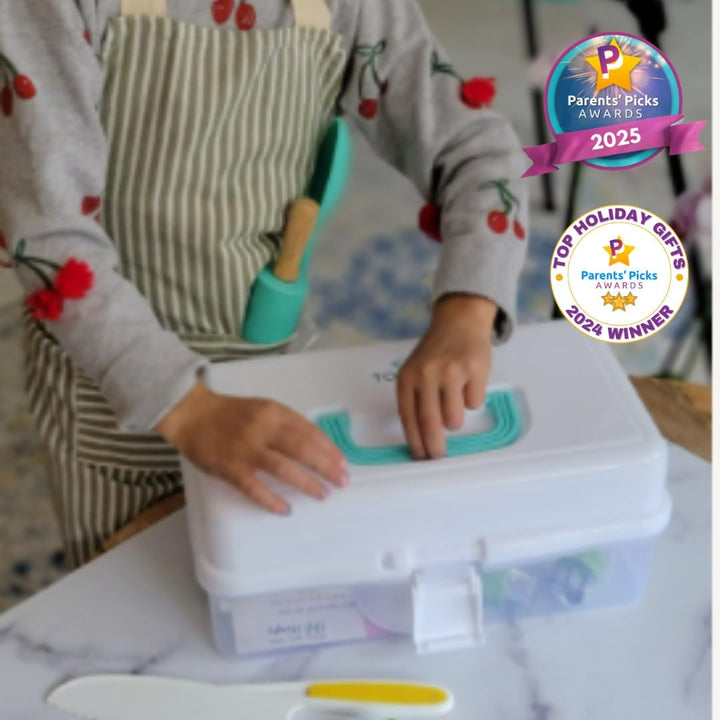 Jr. Kids Real Cooking and Baking Gift Set with Cookbook and Storage Case- Montessori Complete Cooking Supplies for the Junior Chef - Set for Girls & Boys - Utensils and Kid Safe Knives.