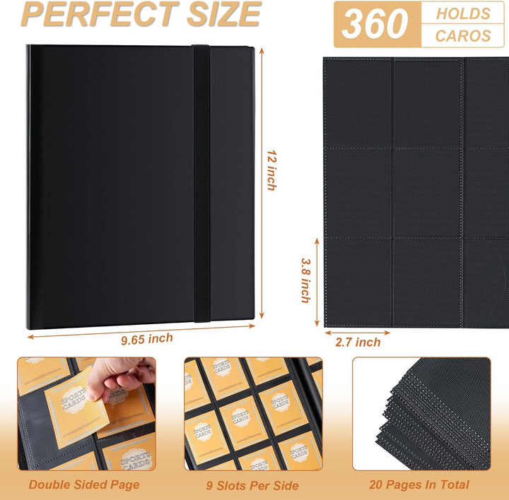 Card Binder 9 Pocket Storage 360 Card Binder,Trading Card Binder Senior and Sturdy Side-Loading Album,Intended for Yugioh,Mtg, Tcg,Game Cards & Baseball Card Binde,(Black)