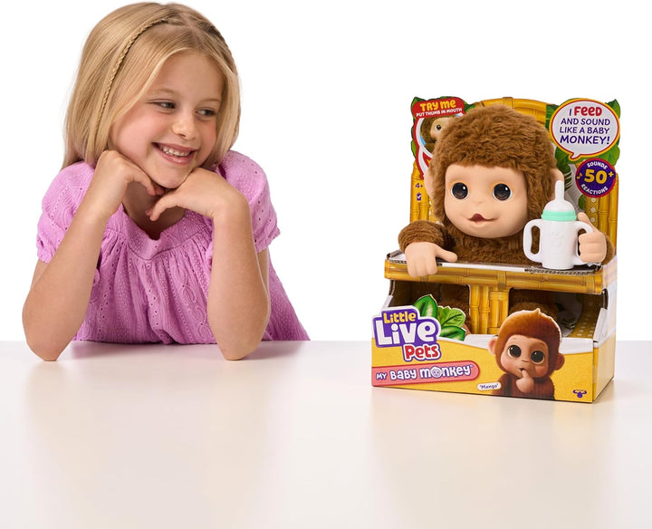 My Baby Monkey Mango, 50+ Sounds and Reactions, Plush Interactive Monkey Toy Set with Accessories, Interactive Pets for Kids Ages 4+