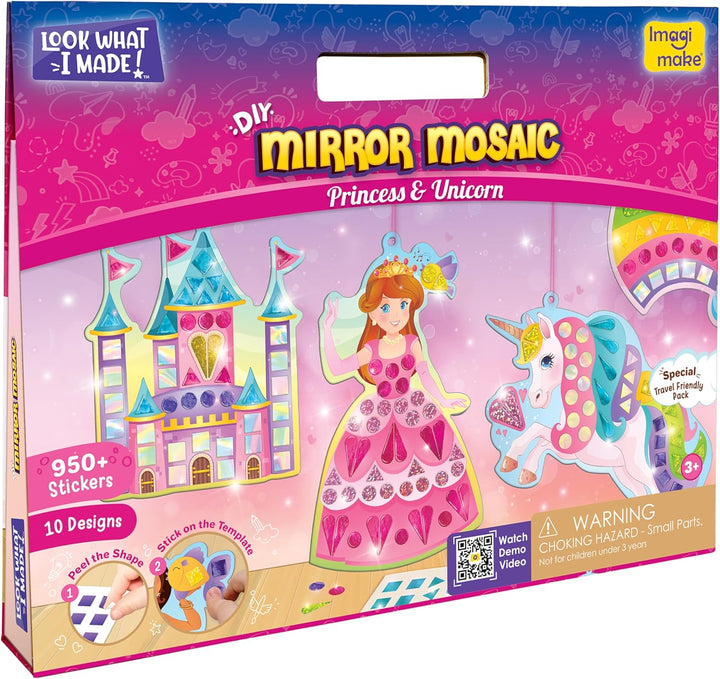 Mirror Mosaic Princess & Unicorn Kids Art Set | DIY Craft Kit | Foil Stickers for Kids | Birthday Gift for Girls and Boys Ages 3,4,5,6,7,8 | 3 Year Old Girl Gifts