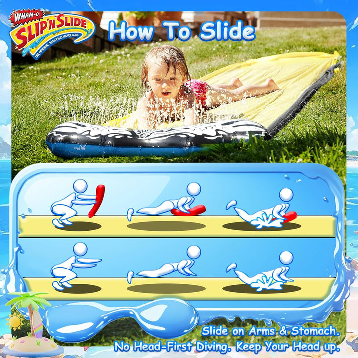Slip N Slide 18Ft Single Wave Rider with Body Boards, Lawn Water Slides for Kids and Adults, Great for Summer Water Parties Backyard Outdoor Activities