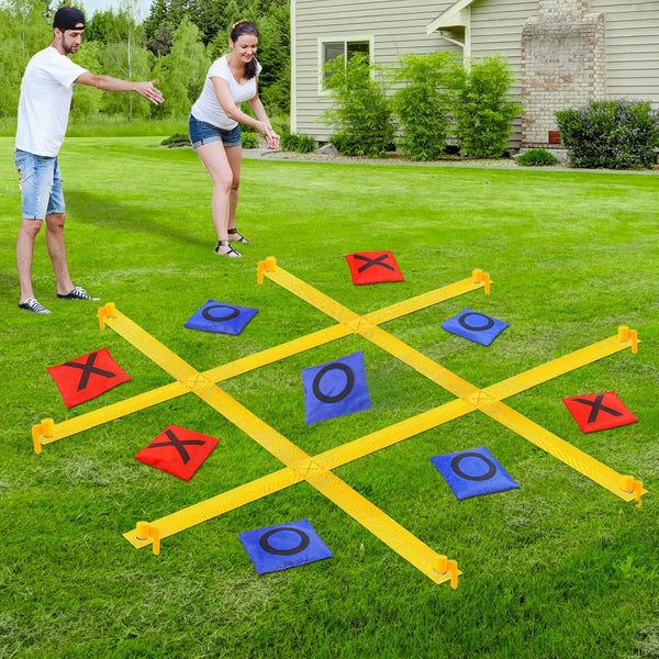 Giant Tic Tac Toe Outdoor Games for Kids Adults Family, Portable Tic Tac Toe Bean Bag Toss with 10Pcs Bean Bag, Large Outdoor Lawn Backyard Games Carnival Field Day Game