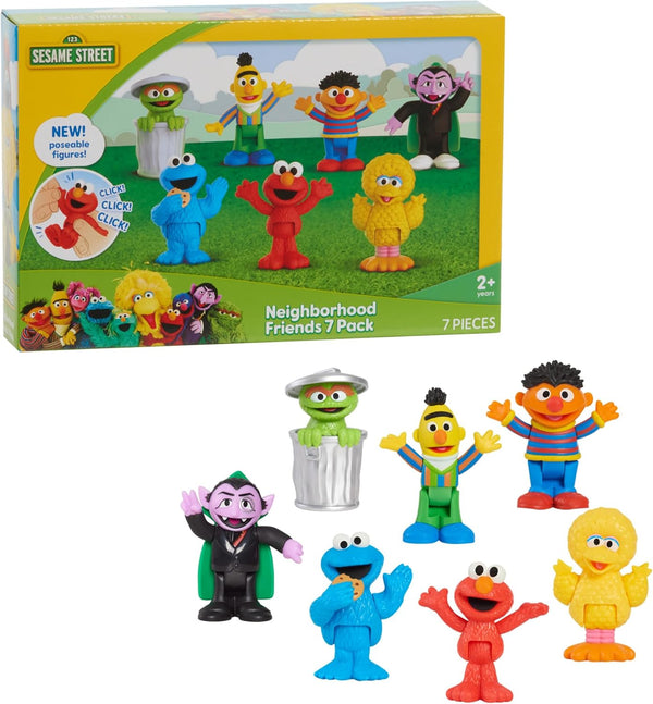 Sesame Street Neighborhood Friends, 7-Piece Poseable Figurines, Kids Toys for Ages 2 up by