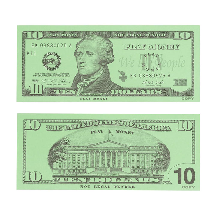 One Dollar Play Bills - Set of 100 $1 Paper Bills - Designed and Sized like Real US Currency - Teach Currency, Counting and Math with Play Money