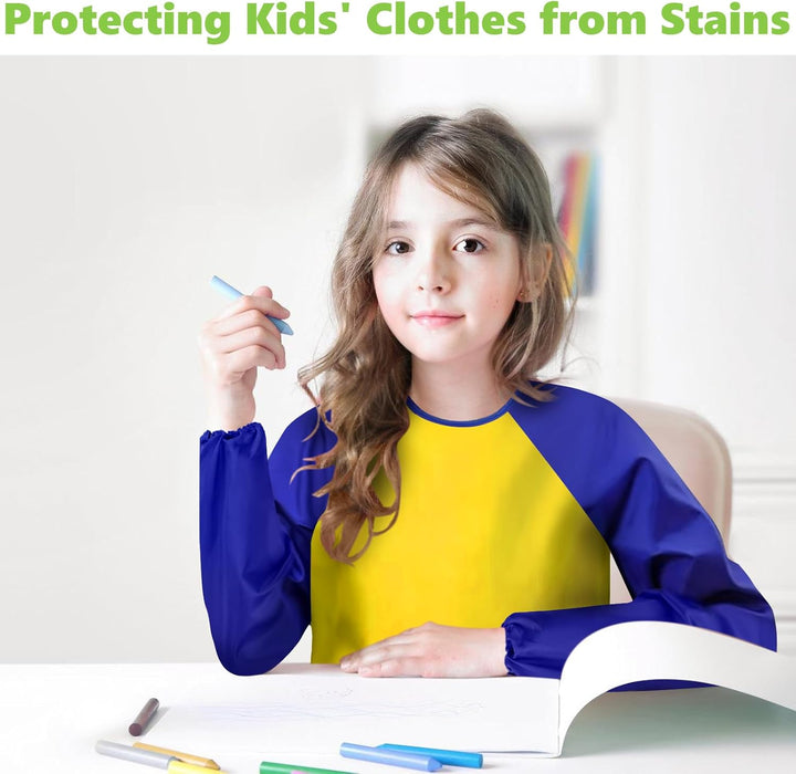 2 Pack Kids Art Smock, Kids Painting Apron, Toddler Smock Artist Painting for 2-4 Years, Waterproof with Long Sleeve