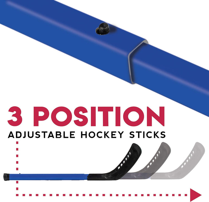 Indoor Mini Goal Sports Set - 3 in 1 Kids Indoor Goal Set - Indoor Mini Floor Hockey, Knee Hockey, and Mini Soccer Set for Kids, Blue, 22 X 17.5-Inch