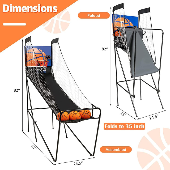Electronic Basketball Game, Single Basketball Shootout with LED Scoreboard, 3 Basketballs & Pump, Easy Folding for Storage, Indoor Basketball Arcade Game for Kids Adults