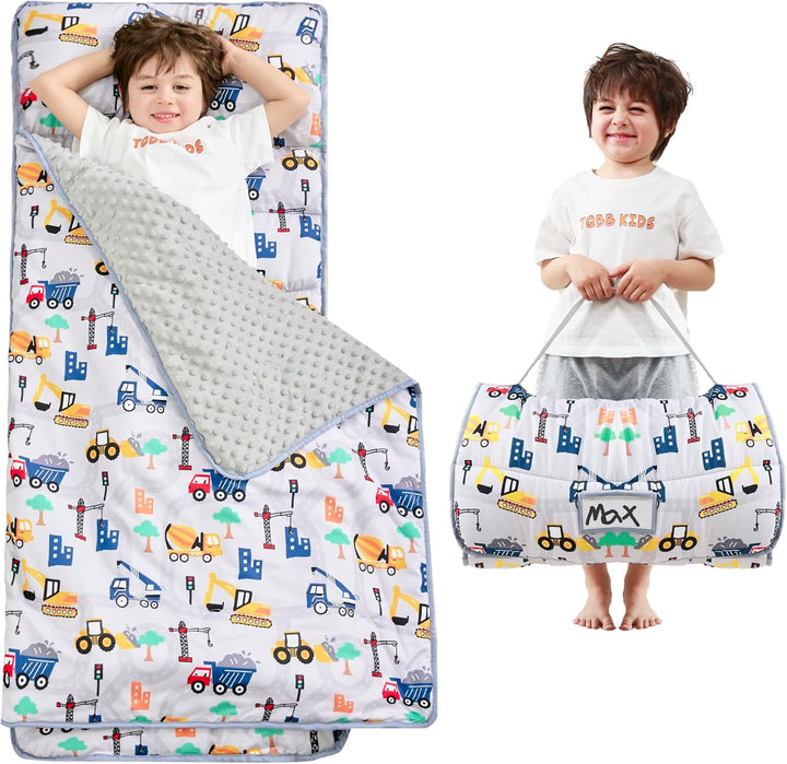 Toddler Nap Mat with Pillow and Blanket, Extra Large Rolled Napping Mats,Slumber Bags for Boys Girls,Kids Sleeping Bag for Daycare, Preschool Travel Camping