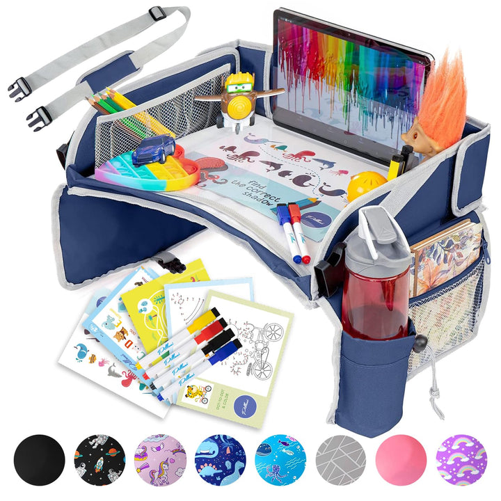 Kids Travel Tray for Car - Car Seat Tray for Kids Travel, Road Trip Essentials - Carseat Table for Roadtrip Activities - Must Have Toddler Lap Desk Organizer for Airplane - Car Accessories