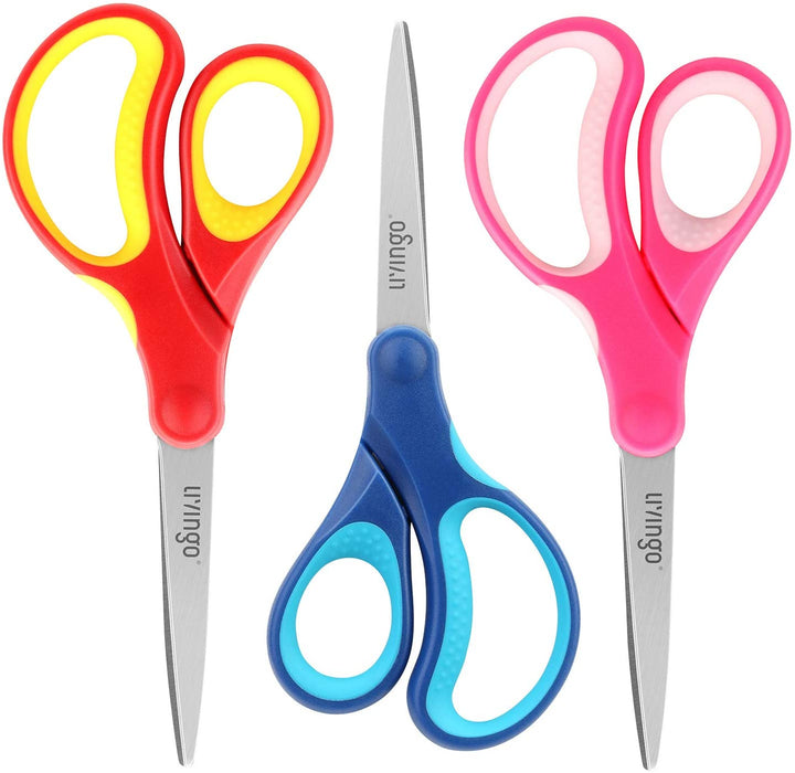 Student Scissors for School: 7 Inch 3 Pack Sharp Pointed Tip Teacher Scissors for Kids Middle High School College Classroom Craft, Comfortable Grip, Right Left Handed, Blue, Green, Yellow