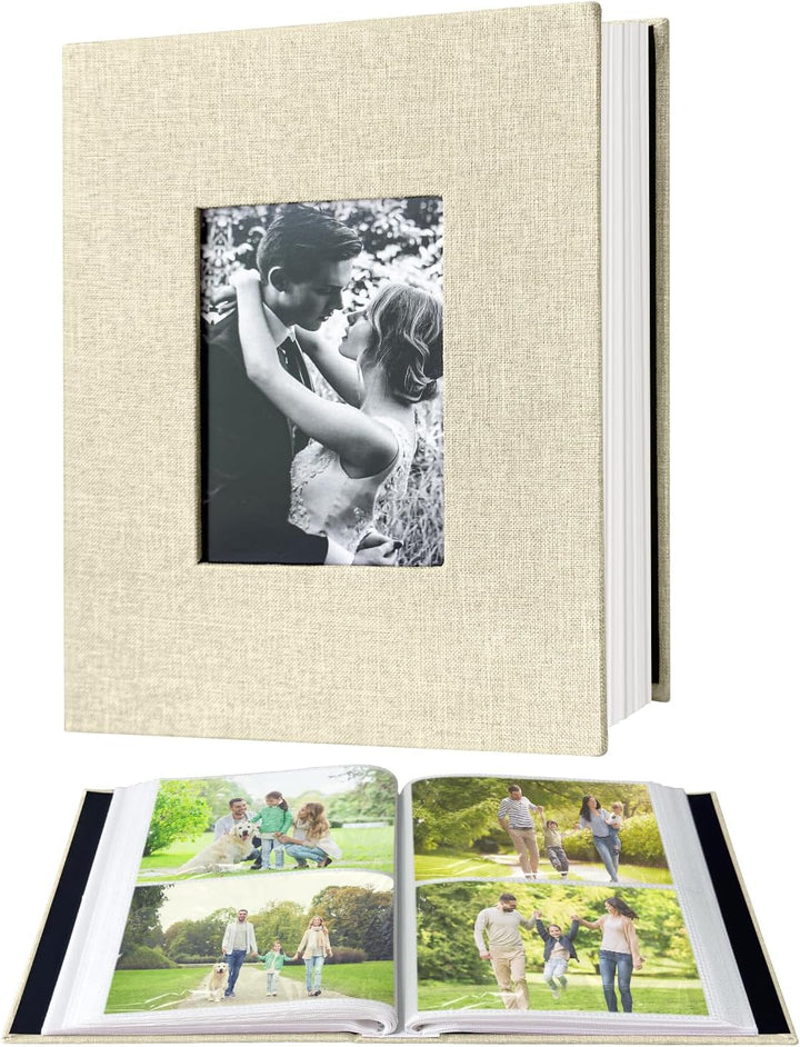 Photo Album 4X6 100 Pockets, Linen Cover Top Loader Vertical, Slip-In Picture Grey Pockets Albums for Wedding, Family, Anniversary, Baby, Vacation