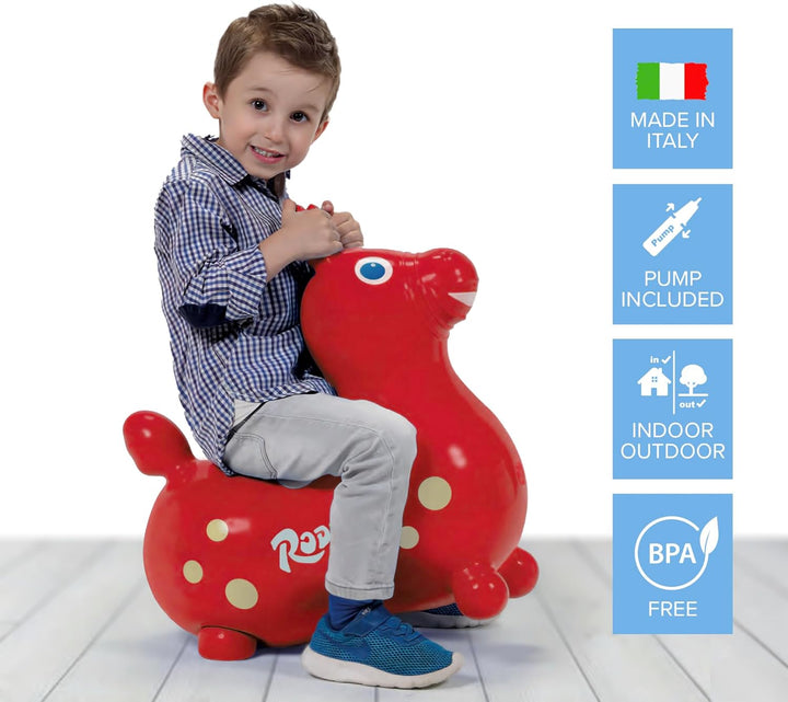 Red Rody Horse | Best Toddler Toy for 1-3 Years Old | Made in Italy | Safe, Inflatable Bouncy Horse for Kids