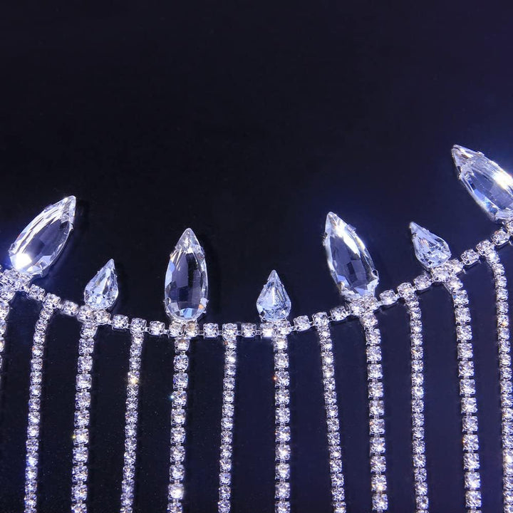 Zircon Rhinestone Long Tassel Hair Chain Wedding Bling Elastic Head Chain Jewelry Bride Accessories for Women(Gold-Color)