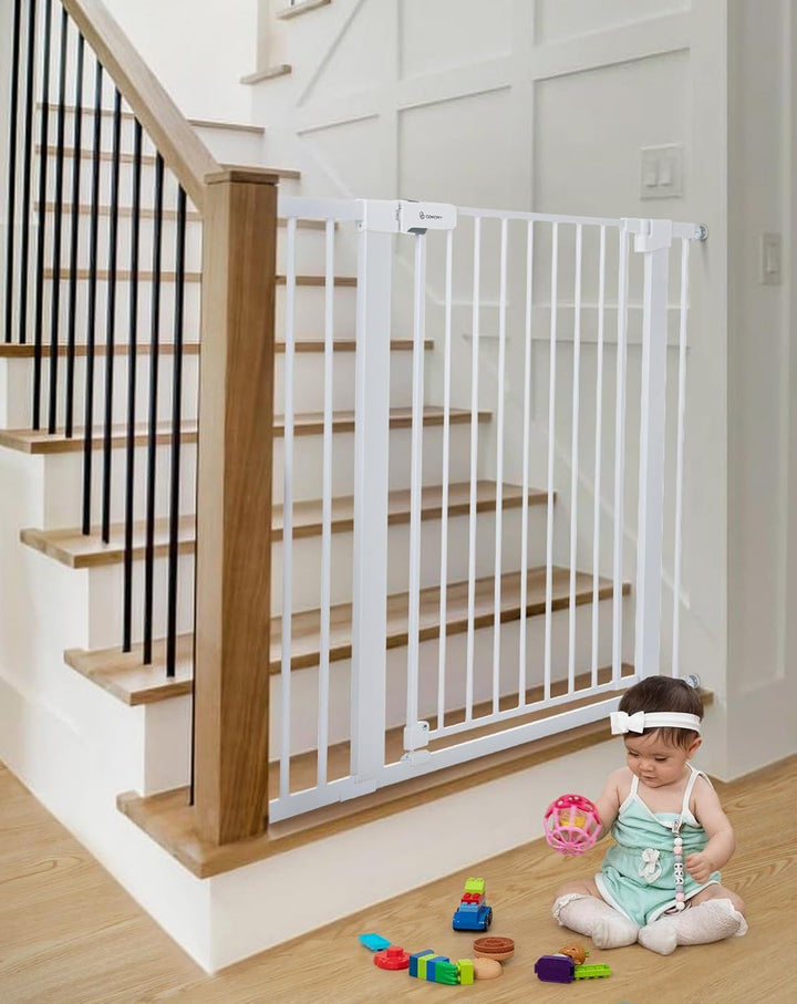 36" Extra Tall Baby Gate for Stairs and Doorways - Fits 29.5" to 48.8" Wide Openings, Auto Close Extra Wide Dog Gate for House, Pressure Mounted Easy Walk through Pet with Door, Black