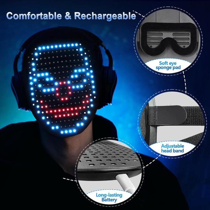LED Mask Light up Mask with Gesture Sensing, Cool Face Transforming Mask, Perfect Gifts for Halloween Christmas Birthday Cosplay Party