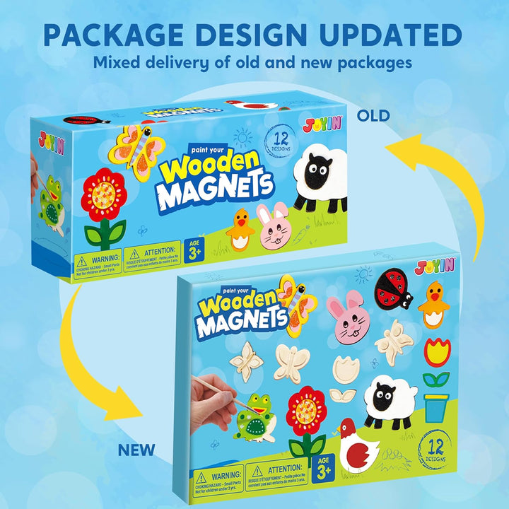 12 Wooden Magnet Creativity Arts & Crafts Painting Kit for Kids, Decorate Your Own Painting Gift for Easter Basket Stuffers, Birthday Parties and Family Crafts, Party Favors for Boys Girls