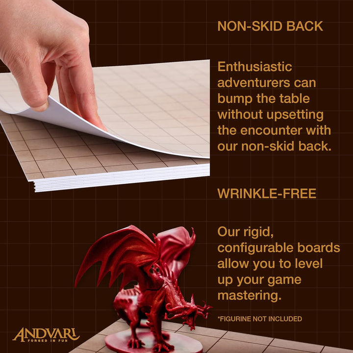 Battle Mat with Grid for Dungeons Role Playing Tabletop Dragons Game - 4 Pack Dry Erase Battle Boards, Non-Skid Back (17X13 Inches Each Makes 34X26 Board)