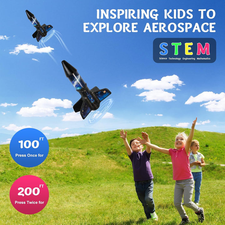 Rocket Launcher for Kids -200 Feet of Flight Altitude, Auto Electric Rocket Toys with Safe Parachute, Outdoor Summer Yard Toys Christmas Birthday Gifts for Boys & Girls Age 6 7 9 10 12 8-13 Years Old