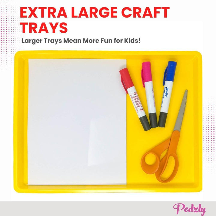 6 Plastic Paper Trays - Flat Stackable Art and Classroom Supply Organizer for Kids - Multi-Color Durable Educational Craft Trays, Sturdy and Safe