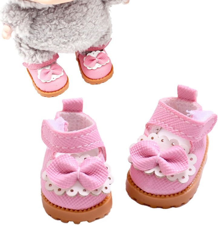Mini Doll Shoes, 1 Pair Cute Lace up Canvas Sneakers Compatible for 17Cm/15Cm Doll Shoes Toy Outfit Accessories(White)