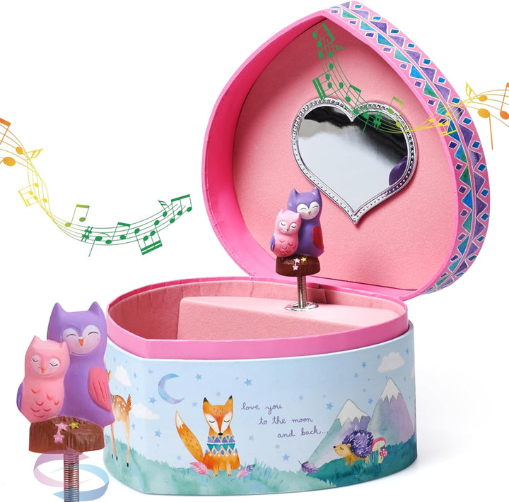 Girl'S Musical Jewelry Storage Box with Spinning Owls, Woodland Design, Twinkle Twinkle Little Star Tune