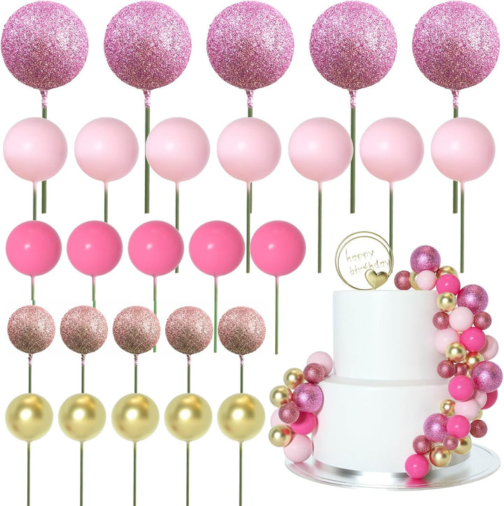 50 Pcs Ball Cake Topper Sticks Mini Balloons for Decorating Supplies Foam Balls Cake Toppers for Baby Shower, Birthday - Blue Series