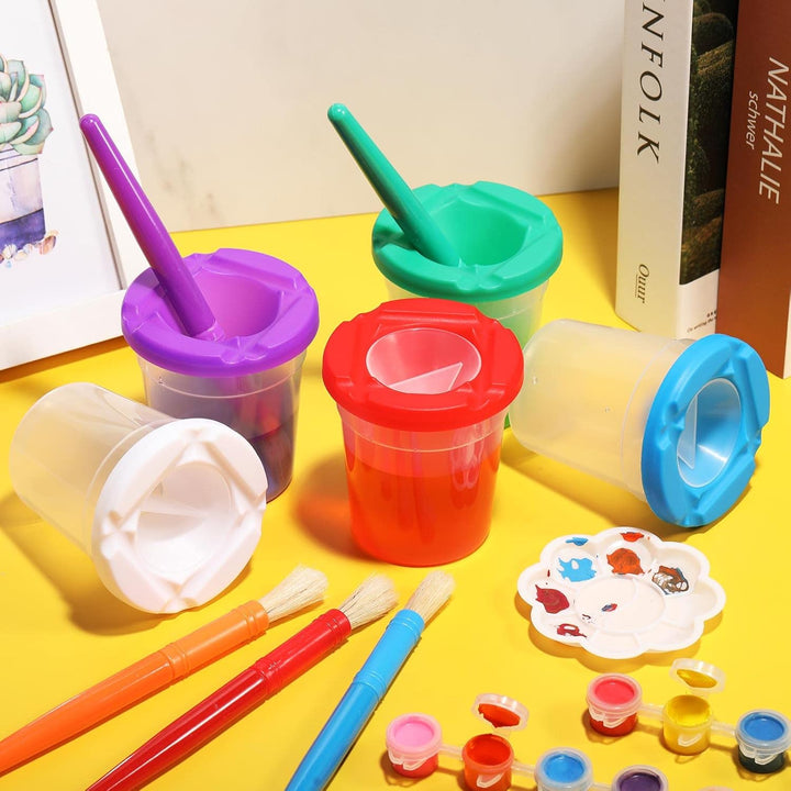 40 Pieces Paint Cups with Lids for Kids Toddler No Spill Paint Cups with Brushes Acrylic Washable Spill Proof Painting Containers for Art Supplies Kids Early Learning Watercolor