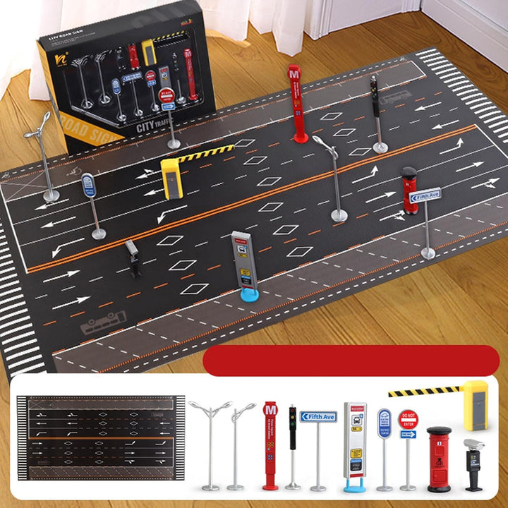 Miniature Traffic Road Model Toy Lifelike Educational Interactive Decorative Miniature Traffic Road Infrastructure Model for Home (English Style B)