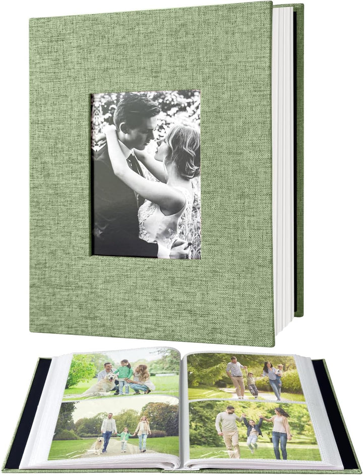 Photo Album 4X6 100 Pockets, Linen Cover Top Loader Vertical, Slip-In Picture Grey Pockets Albums for Wedding, Family, Anniversary, Baby, Vacation