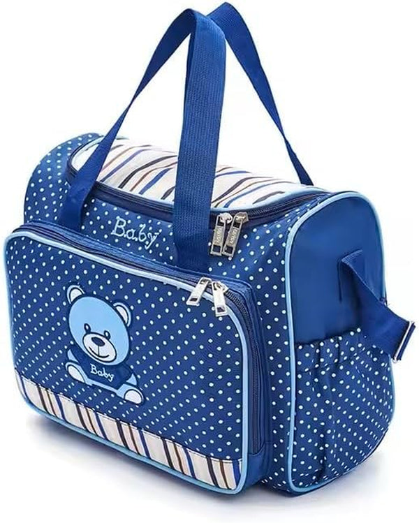 Polka Dot Baby Diaper Bag, Bear Design with Striped Trim (Blue)