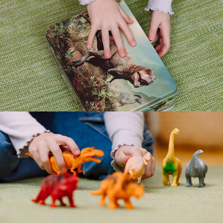 Dinosaur Toys for Kids - 12 Realistic Small Dinosaur Figures with Metal Storage Box & Soft Dino for Boys and Girls 3-7 Years - Spinosaurus Toddler Toys