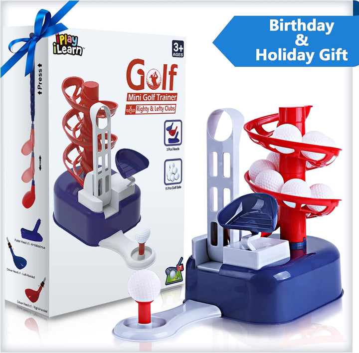Kids Blue Golf Toy Set W/Left & Right Club Head, Boy Outdoor Sport Toy Age 3-5, Toddler Indoor Golf Ball Game, Child Active Exercise Yard Play, Birthday Gifts for 4 6 7 8 Year Olds Girl