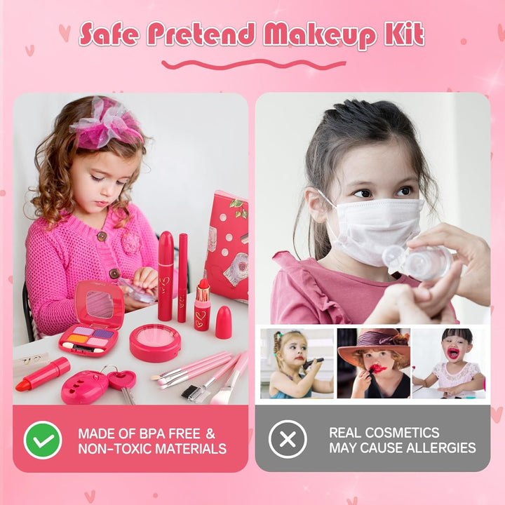 Toddler Girl Toys, Pretend Makeup Kit for Girls 1-3 3-5, Kids Play Makeup Set for Kids 3-5 4-6 1-3, Toddler Makeup Kit with Fake Makeup Set, Car Key & Make up Toy for Age 2 3 4 5 Year Old Girl Gifts